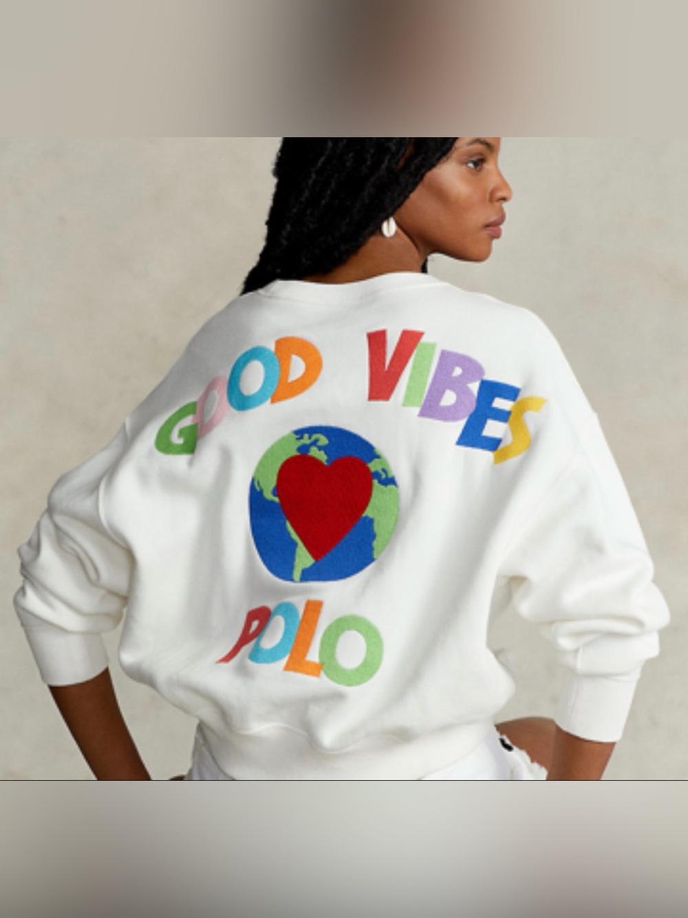 NWOT Polo Ralph Lauren Good Vibes Polo Graphic Crewneck White Sweatshirt SMALL